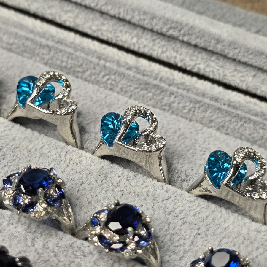 Imported Crystal Rings for Women Blue Heart & Oval Designs