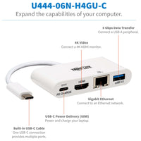 USB-C Multiport Adapter Tripp Lite USB HUB - HDMI 4K, LAN, USB, 60W PD Charging
