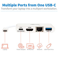 USB-C Multiport Adapter Tripp Lite USB HUB - HDMI 4K, LAN, USB, 60W PD Charging